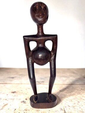 West African Baule Fertility Female hand carved statue woods tribal  Signed 11”
